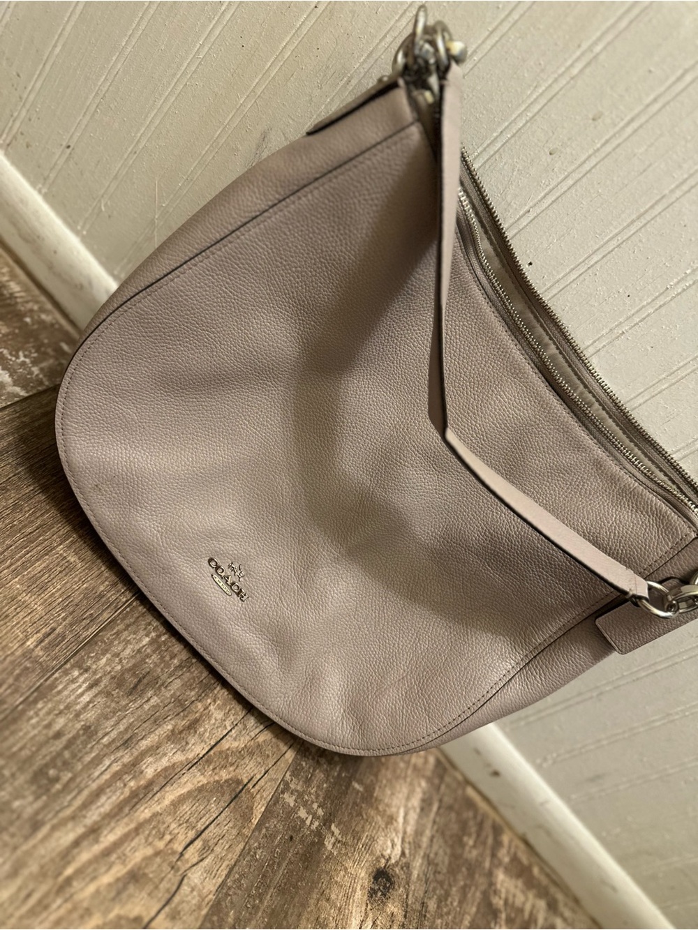Coach Pebbled Leather Hobo in Taupe